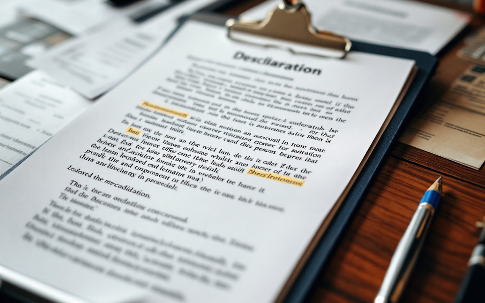 A printed declaration text with passages underlined